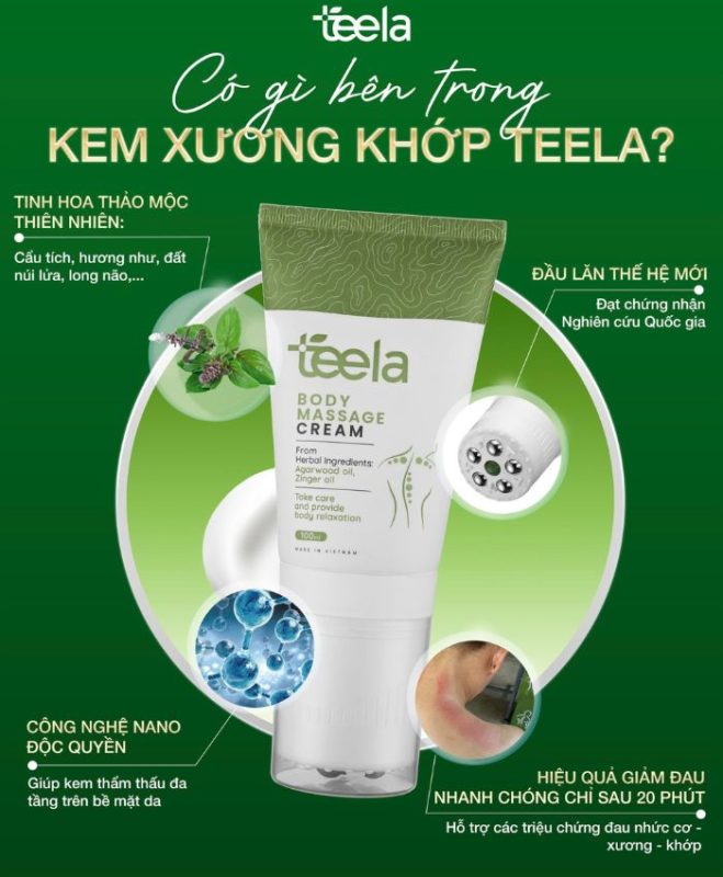 giảm đau mỏi cổ vai gáy với kem massage Teela