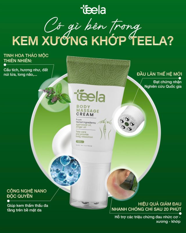 giảm đau mỏi cổ vai gáy với kem massage Teela